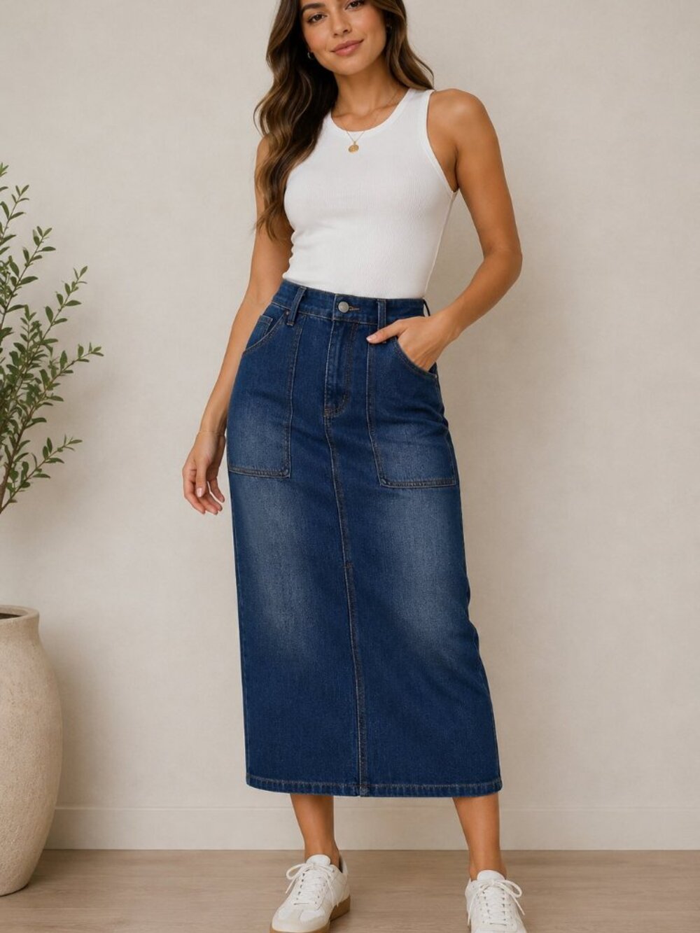 Level 99 denim midi utility skirt dark wash size 27